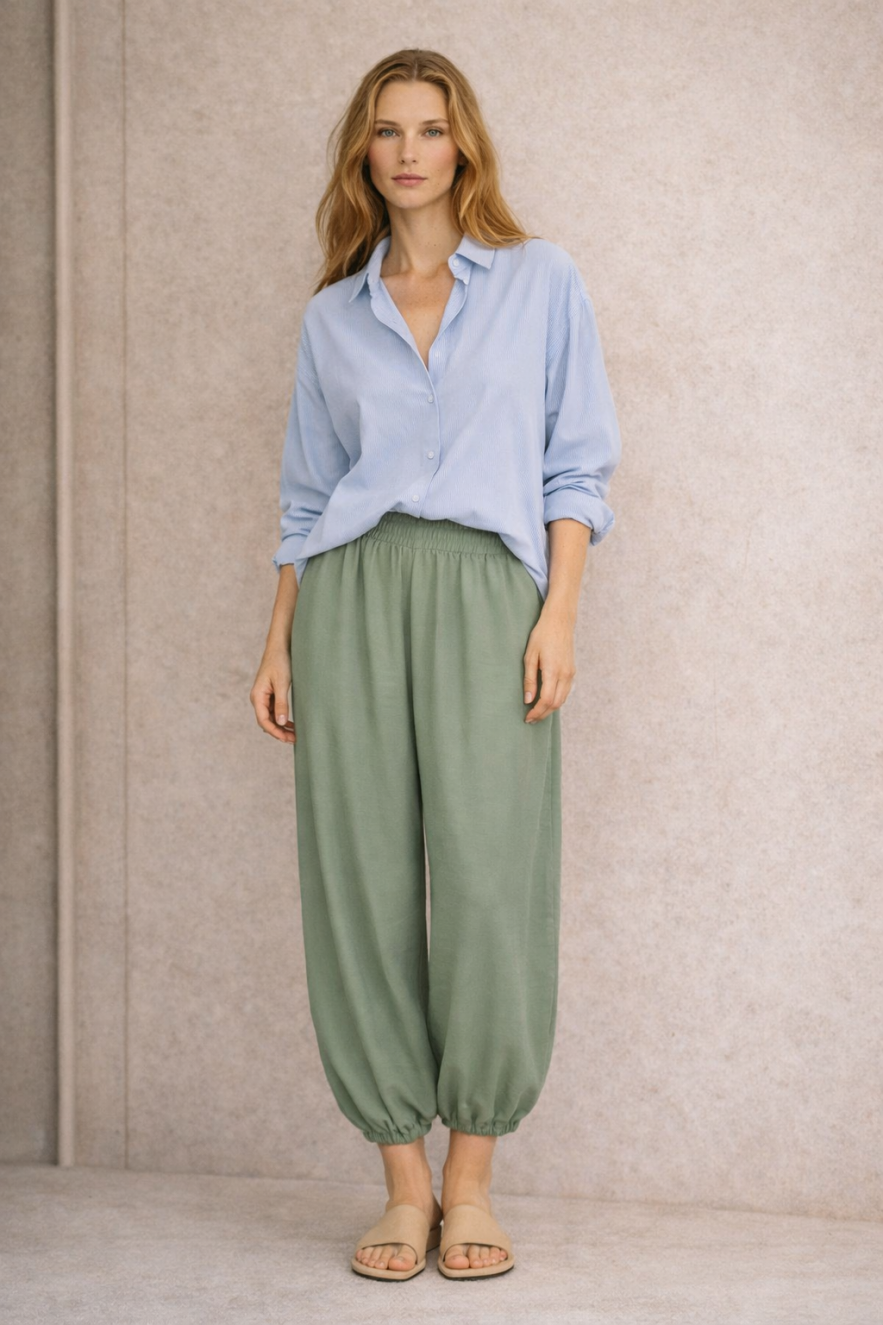 Zielone spodnie palazzo tencel długość 7/8