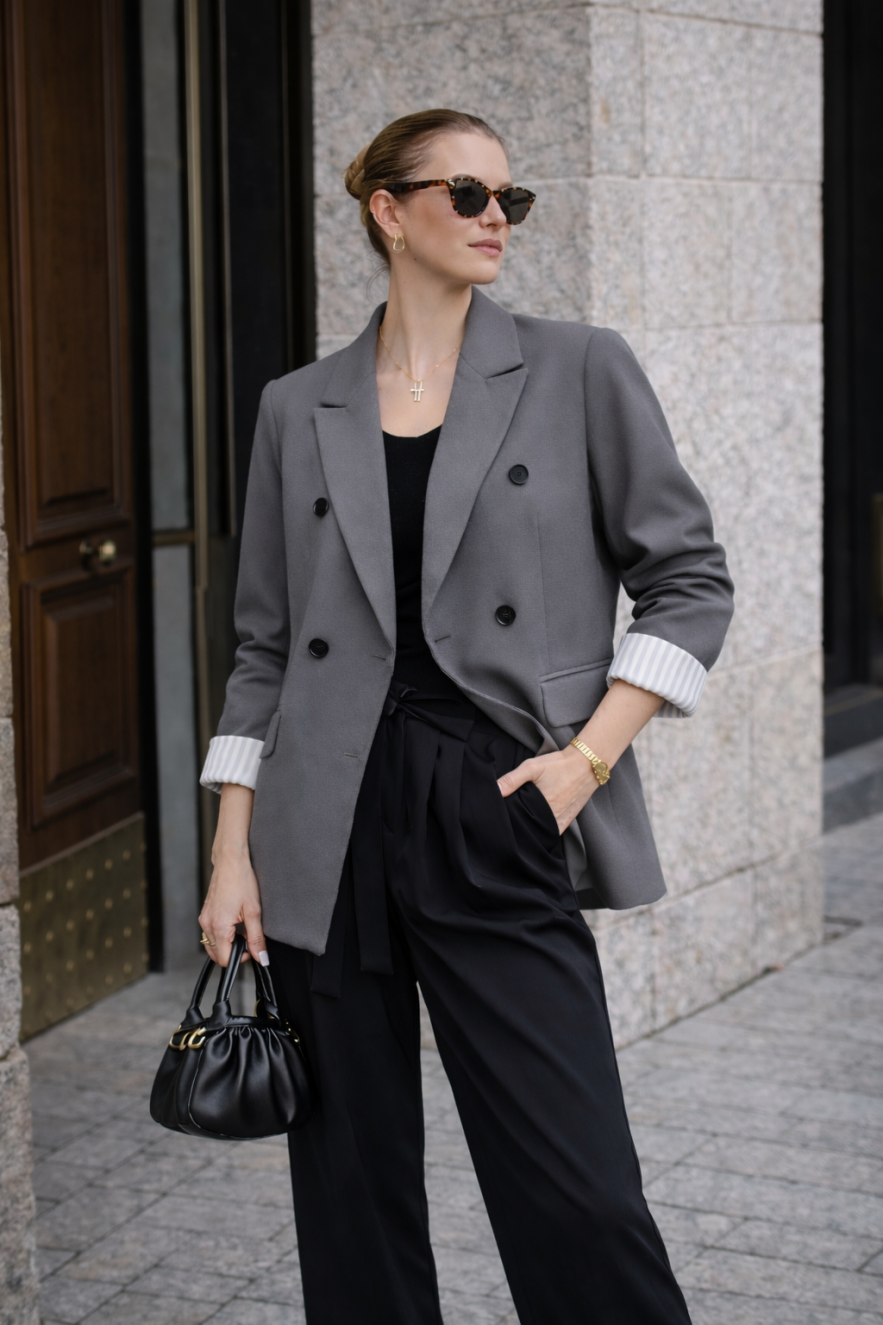 Szary marynarko płaszcz bawełniany z białą podszewką w paski 100% bawełna