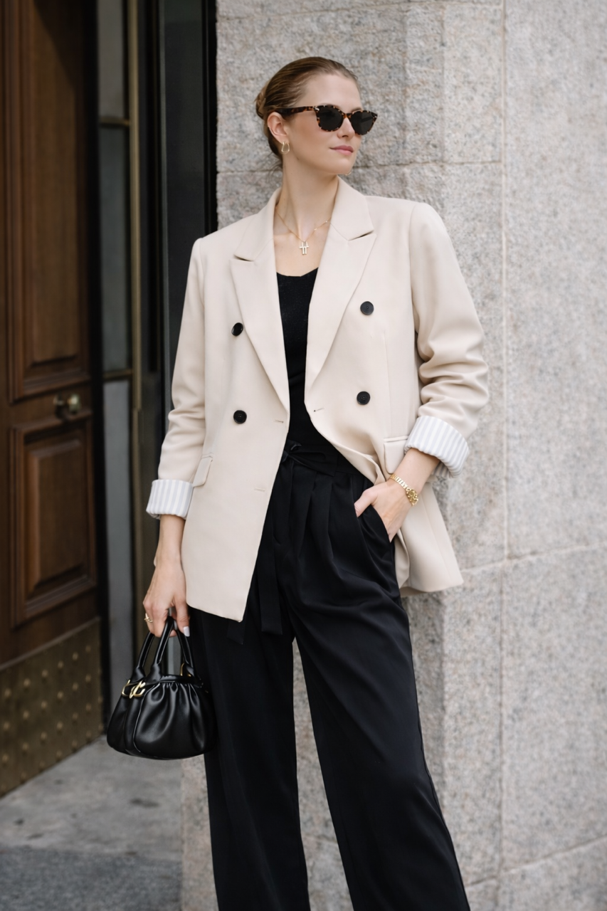 Off white beż ecru marynarka narzutka z białą podszewką w paski 100% bawełna