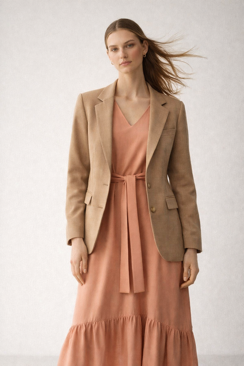 Wiskozowa sukienka Koral pomarańcz CELEBRATION z falbaną i paskiem