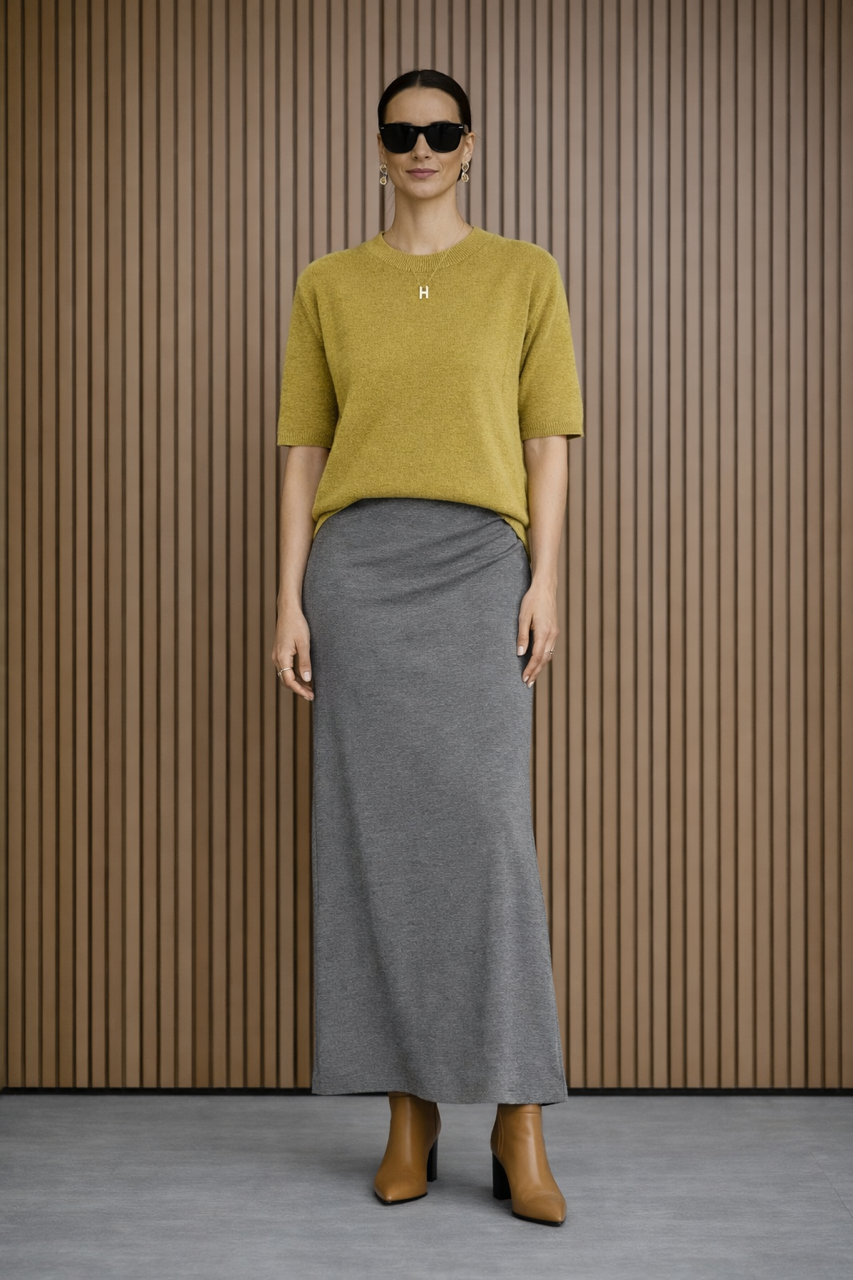 Dzianinowa bawełniana szara spódnica długa maxi z kieszeniami