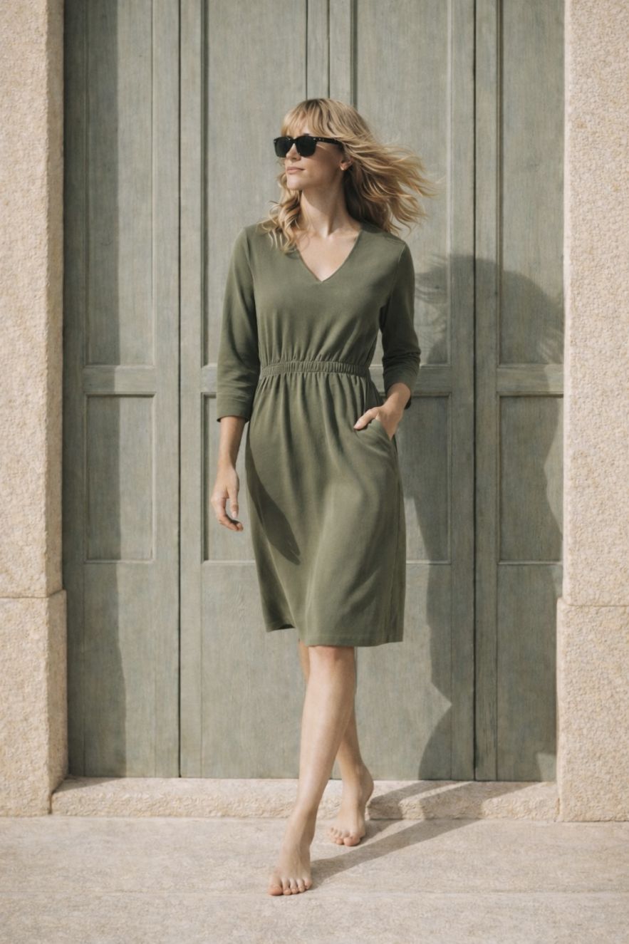 Sukienka dresowa solidna bawełna delikatna zieleń z lekką gumką