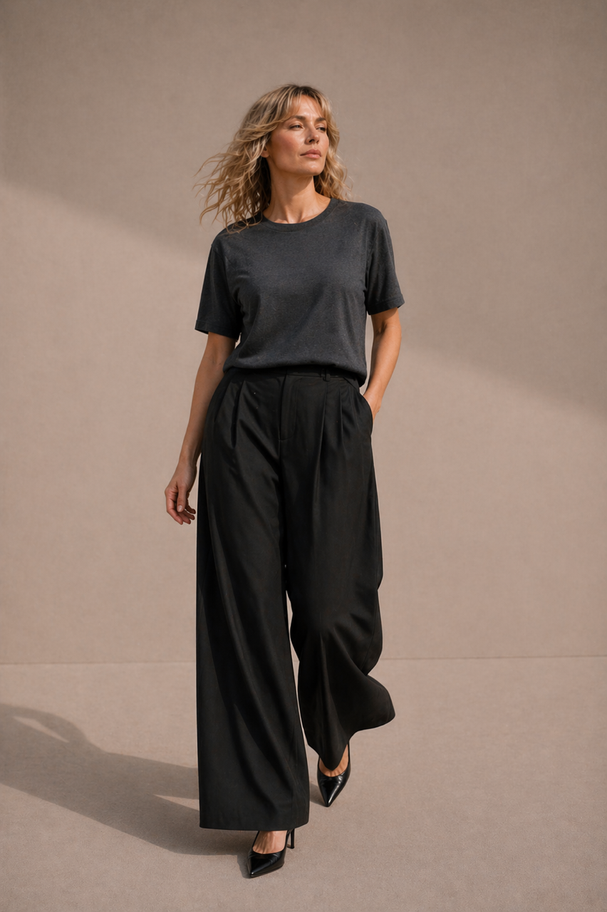 2 Bluzki w 1 - z dekoltem V lub okrągłym - zmienna - dwustronny uniwersalny t-shirt bawełniany z dekoltem V lub dekoltem okrągłym szary grafit melanż