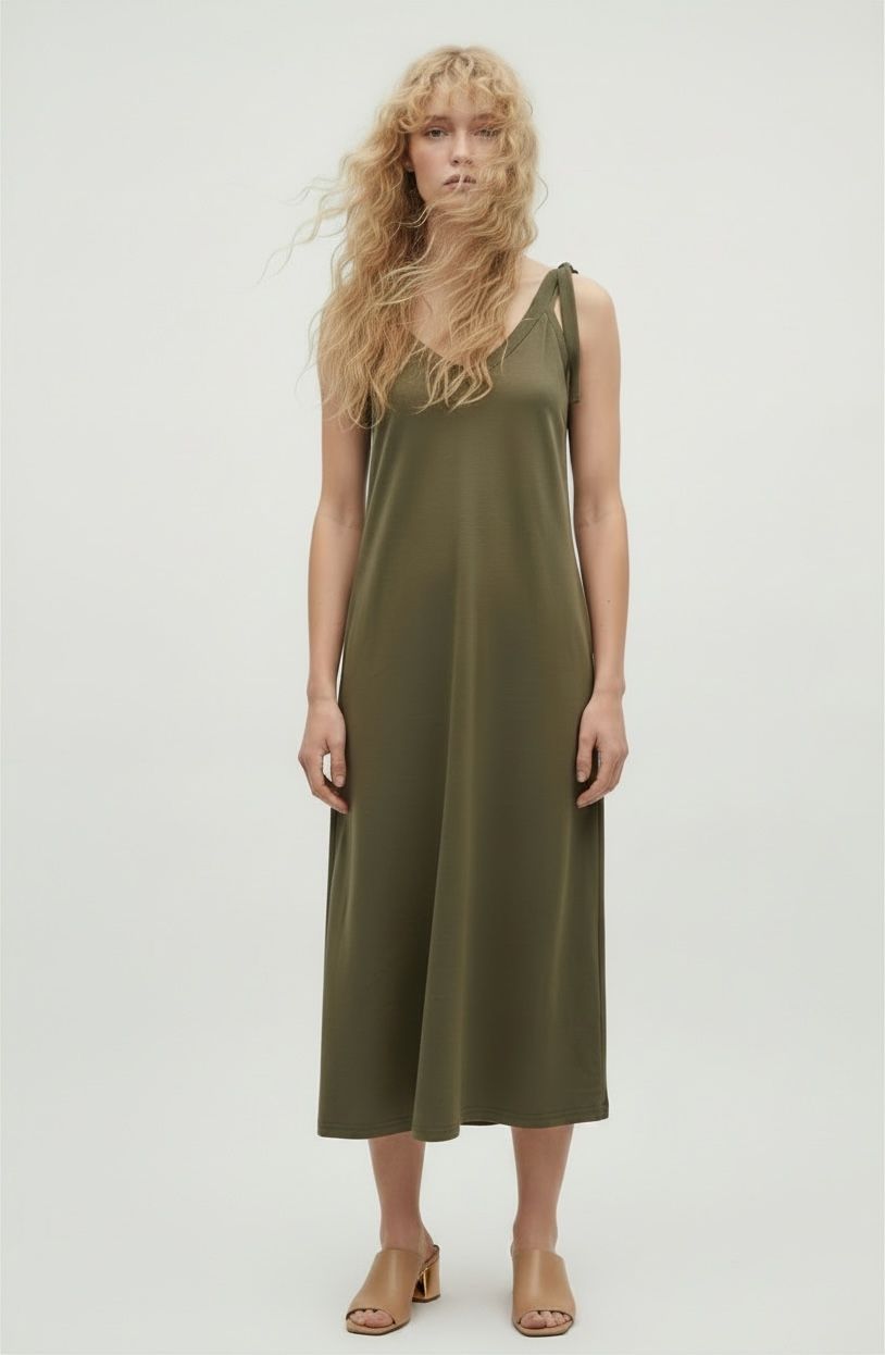 Bawełniana, zielona sukienka na ramiączka