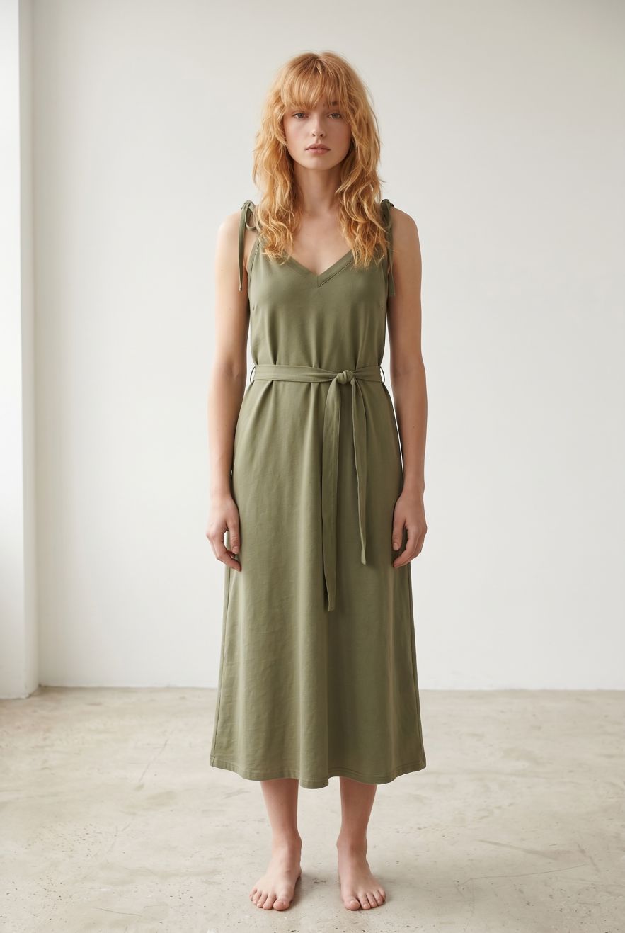 Bawełniana, zielona sukienka na ramiączka