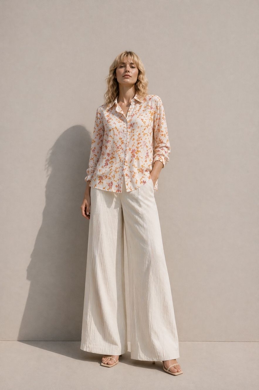 Spodnie KREMOWE sztruksowe szerokie z zakładkami i suwakiem 