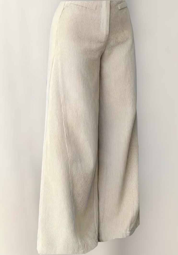 Spodnie KREMOWE sztruksowe szerokie z zakładkami i suwakiem 