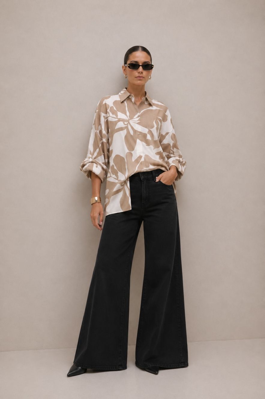 Koszula wiskoza 100% oversize My Style beżowo-biały wzór