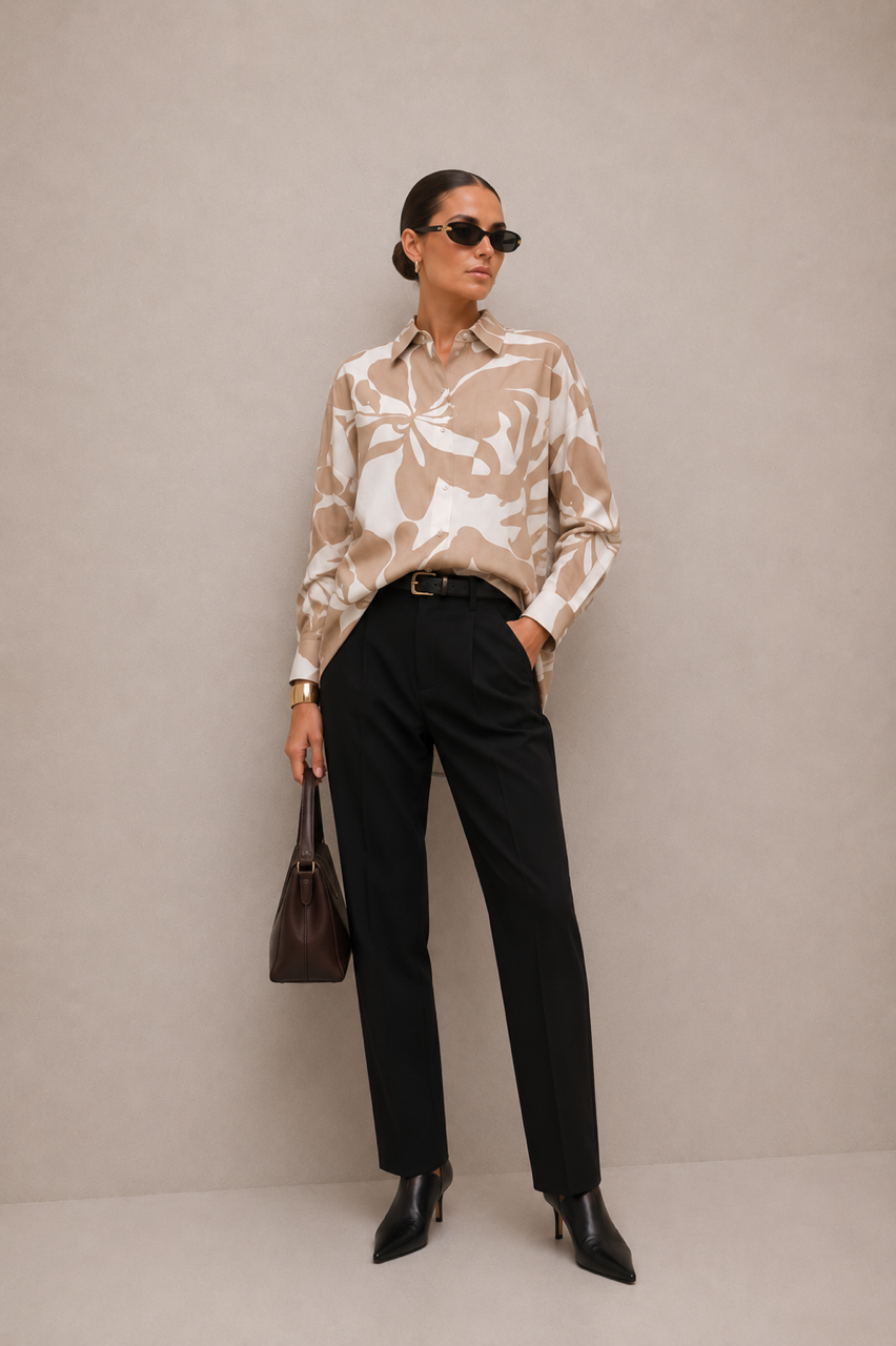 Koszula wiskoza 100% oversize My Style beżowo-biały wzór