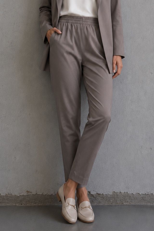 Spodnie LOOSE zwężane taupe wełna 100%