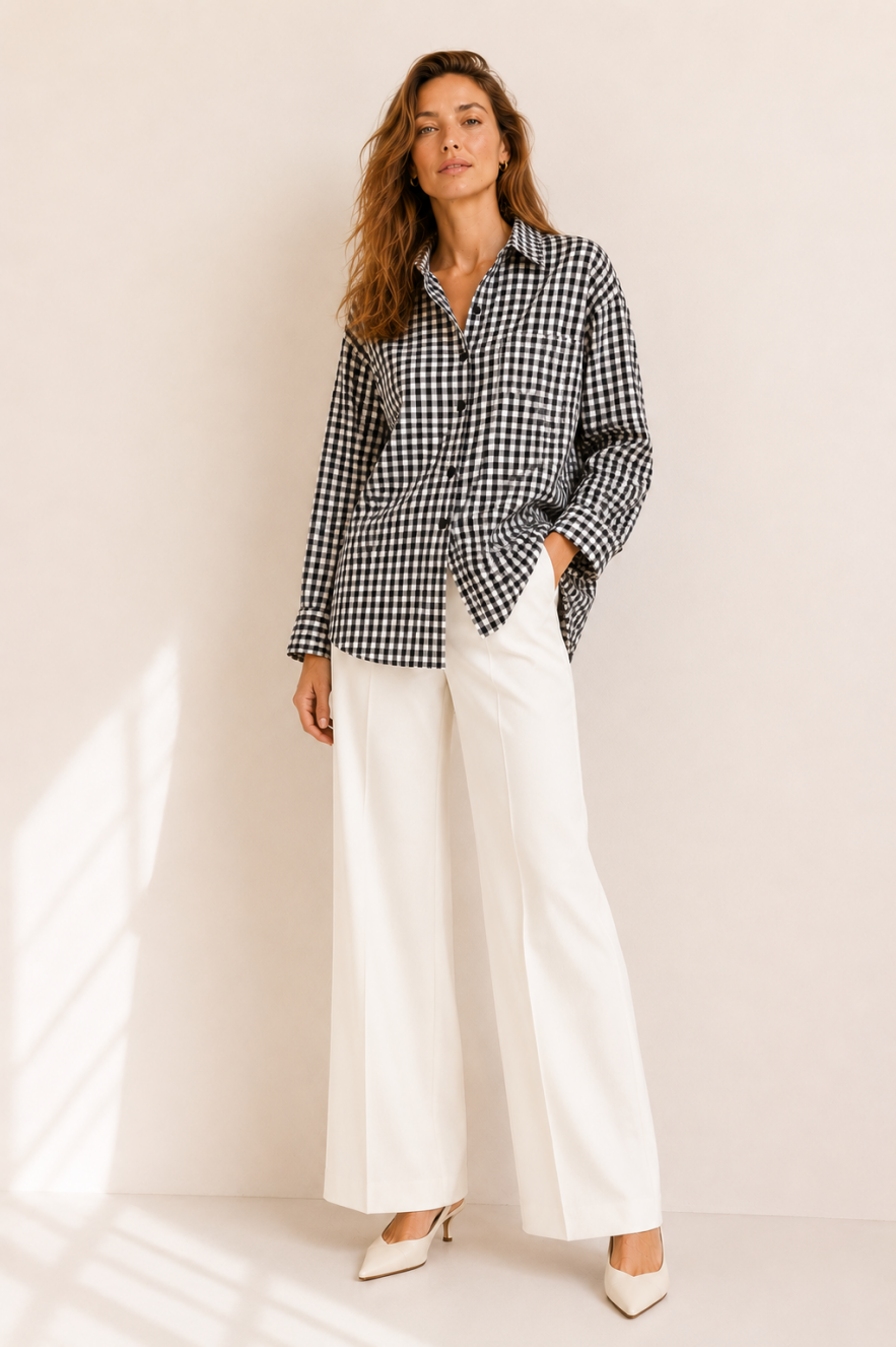 Koszula oversize biało czarna w kratkę My Style z włoskiej bawełny 100%
