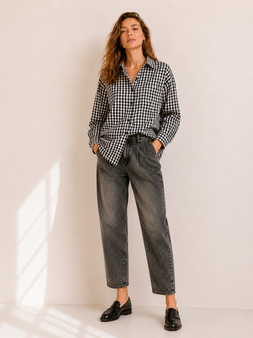Koszula oversize biało czarna w kratkę My Style z włoskiej bawełny 100%