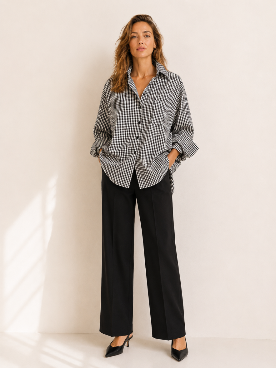 Koszula oversize biało czarna w kratkę My Style z włoskiej bawełny 100%