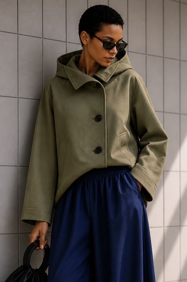 Lekka bawełniana zielonkawa khaki Kurtka oversize z kapturem 