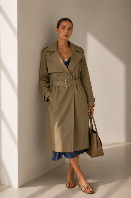 Przejściowy bawełniany płaszcz khaki typu CLASSY
