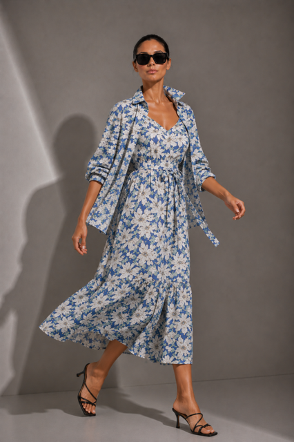 SHOP THE LOOK 21 - komplet bawełna w kwiaty na lato sukienka na ramiączka i koszula oversize 