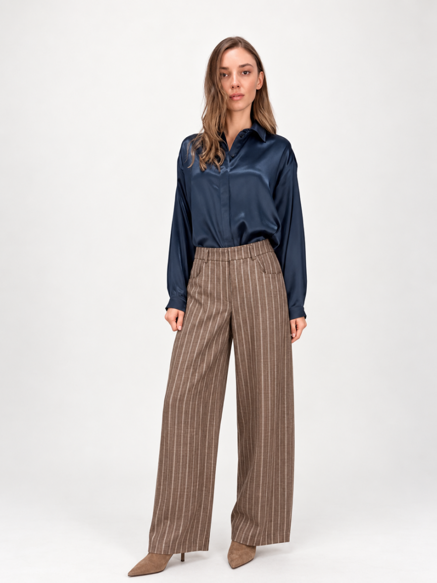 Granatowa jedwabna Koszula MY STYLE gładka oversize 