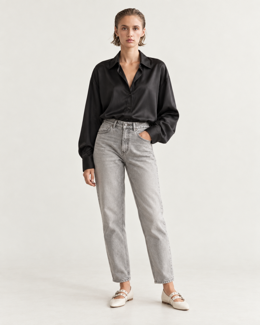 Czarna jedwabna Koszula MY STYLE gładka oversize