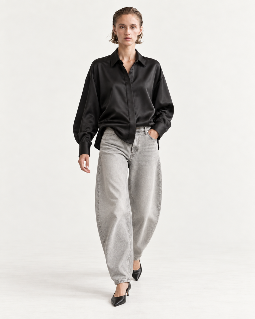 Czarna jedwabna Koszula MY STYLE gładka oversize
