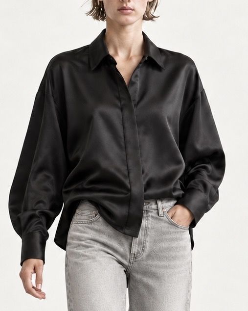 Czarna jedwabna Koszula MY STYLE gładka oversize