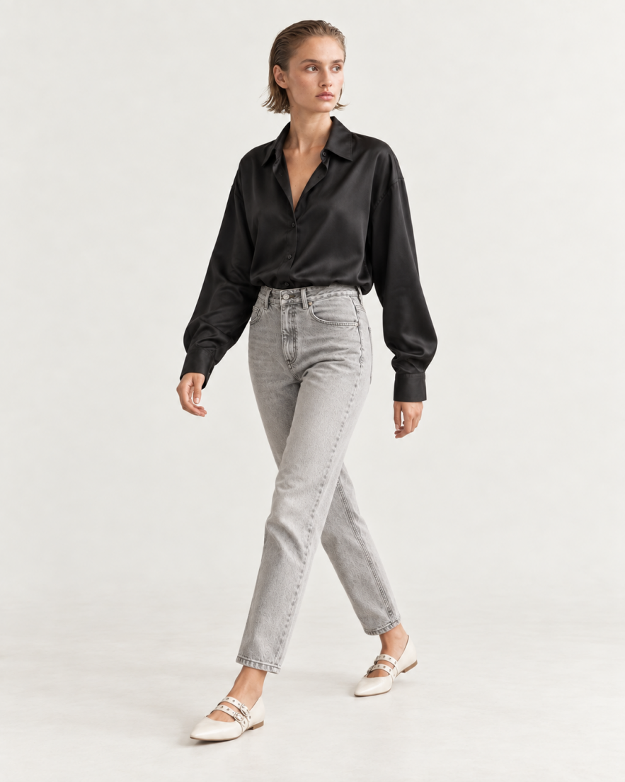 Czarna jedwabna Koszula MY STYLE gładka oversize