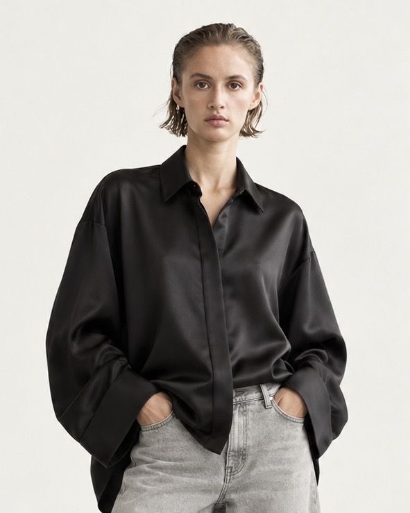 Czarna jedwabna Koszula MY STYLE gładka oversize