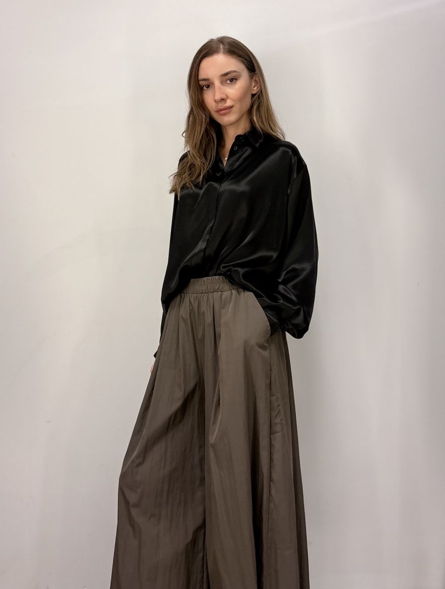 Czarna jedwabna Koszula MY STYLE gładka oversize