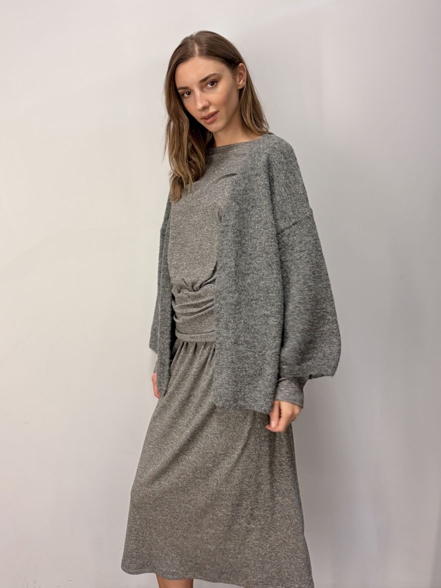 Puchaty oversize cieply luźny sweter kardigan 100% wiskoza szary z szerokim rękawem