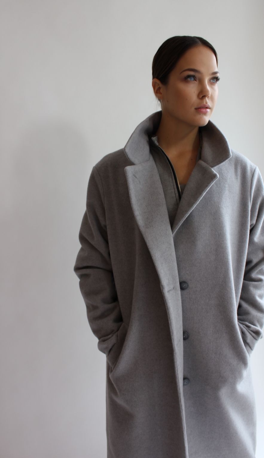 100% WEŁNA Płaszcz SCANDINAVIAN DREAM GREY WOOL z paskiem