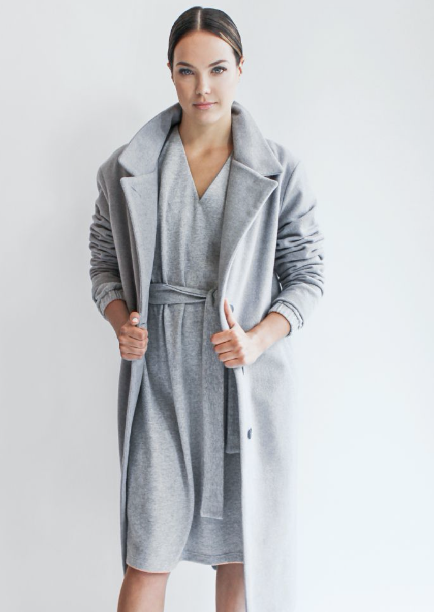 100% WEŁNA Płaszcz SCANDINAVIAN DREAM GREY WOOL z paskiem