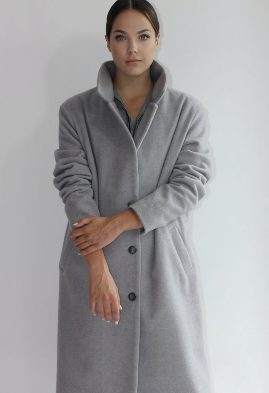 100% WEŁNA Płaszcz SCANDINAVIAN DREAM GREY WOOL z paskiem
