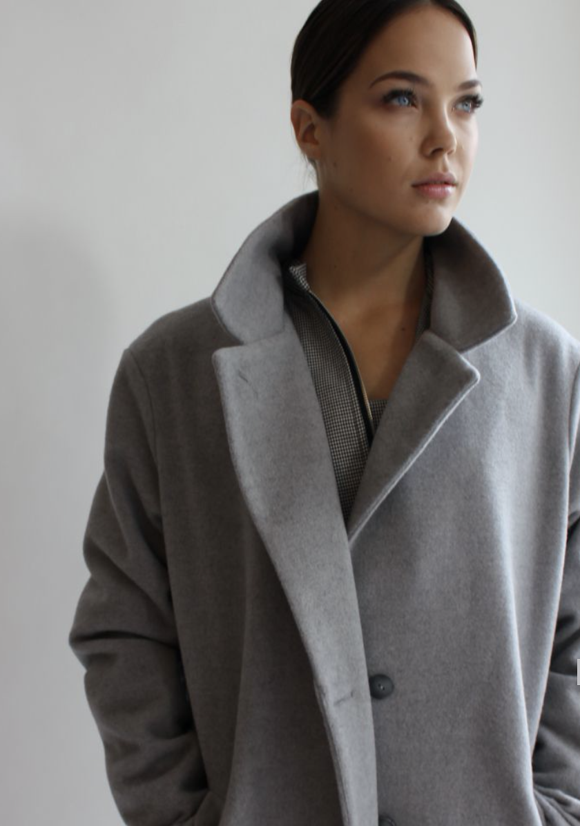 100% WEŁNA Płaszcz SCANDINAVIAN DREAM GREY WOOL z paskiem
