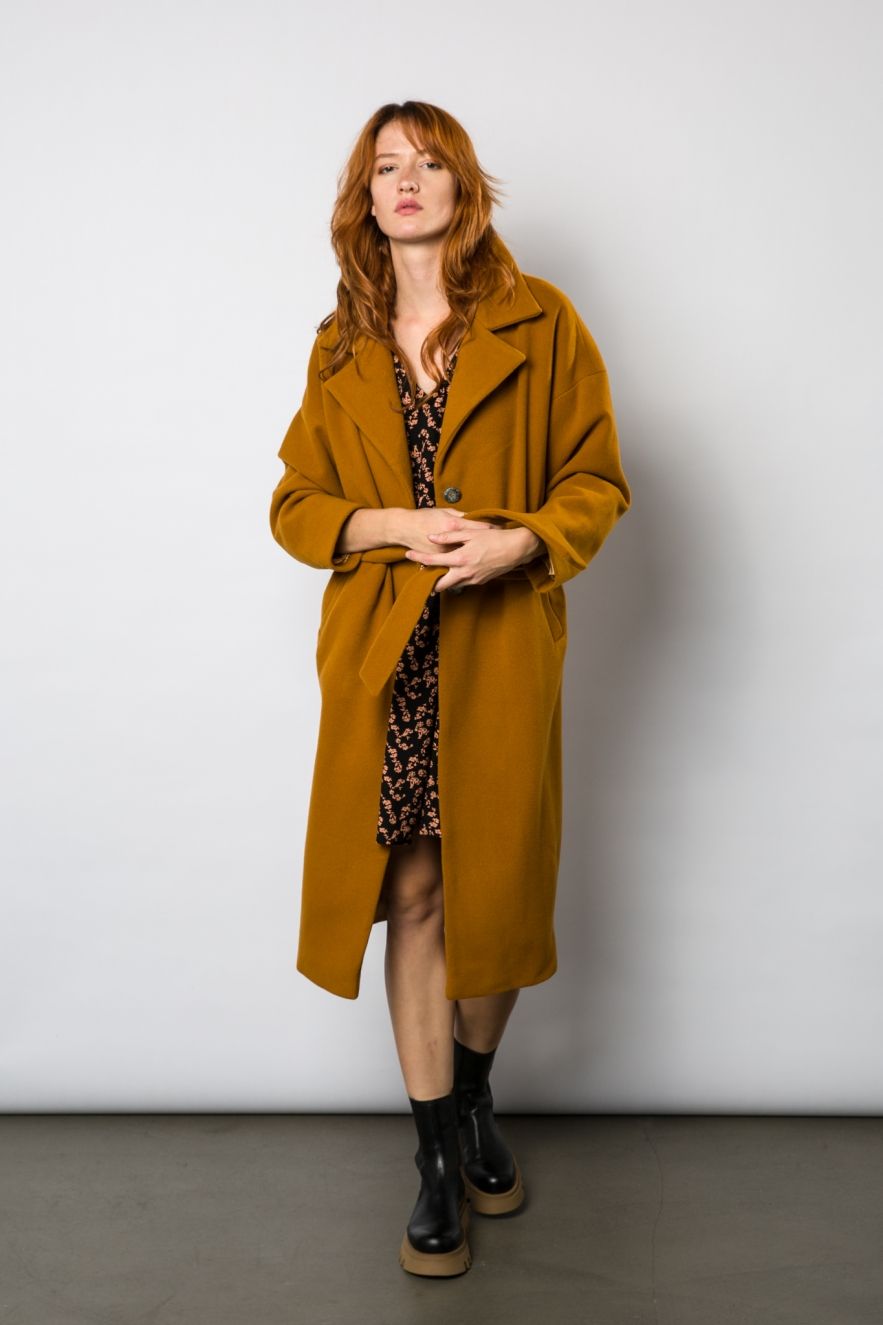 musztardowy rudy płaszcz wełniany true color by Ann