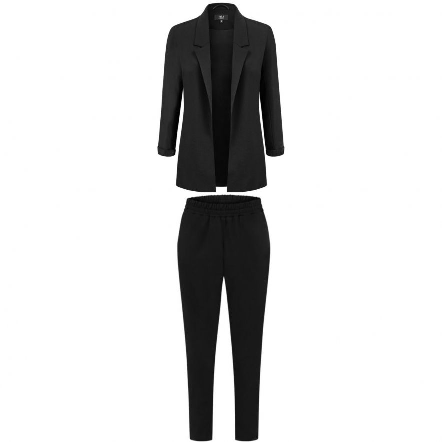 Czarny Garnitur 100% wełna Marynarka Oversize L&E i Spodnie Loose