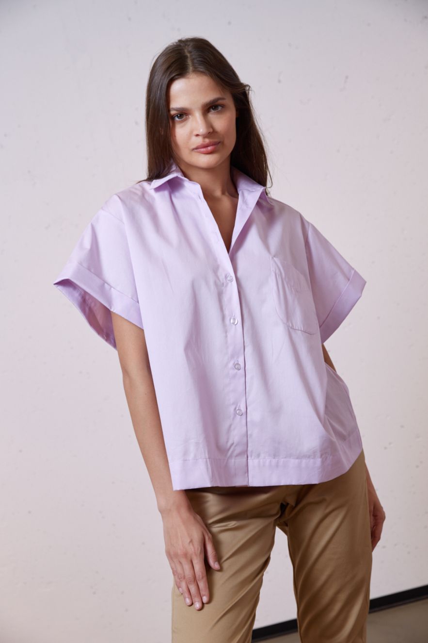 Różowa Koszula z krótkim rękawem My Style Lily Lavender Love wrzosowa 100% Bawełna
