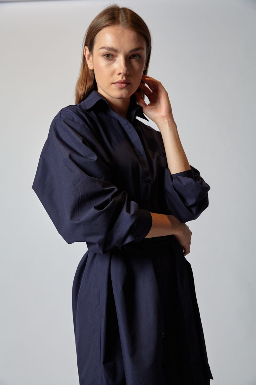 Granatowa bawełniana koszulowa sukienka szmizjerka My Style Deep Navy