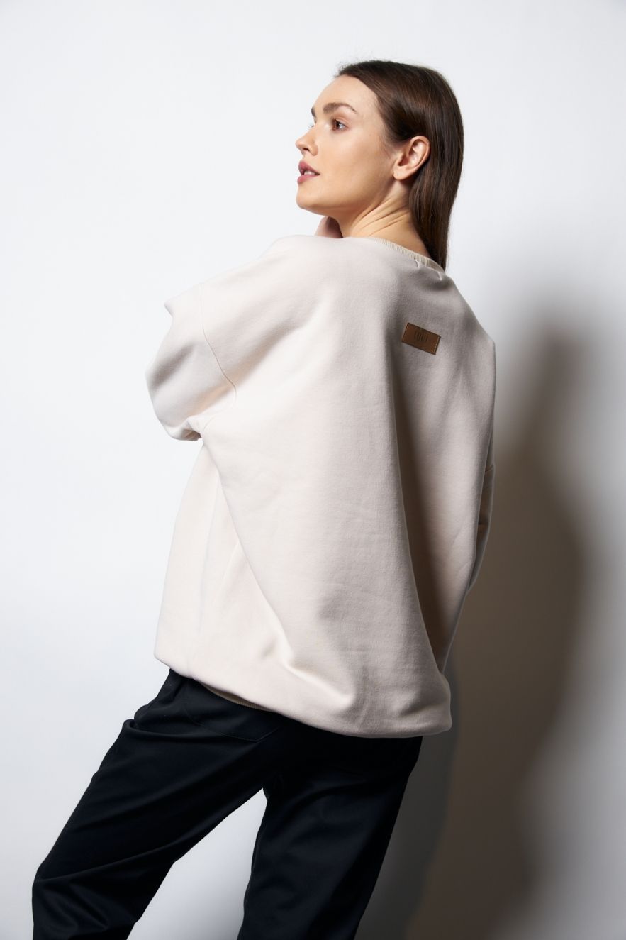 Damska Śmietankowa Bawełniana Bluza OVERSIZE gładka