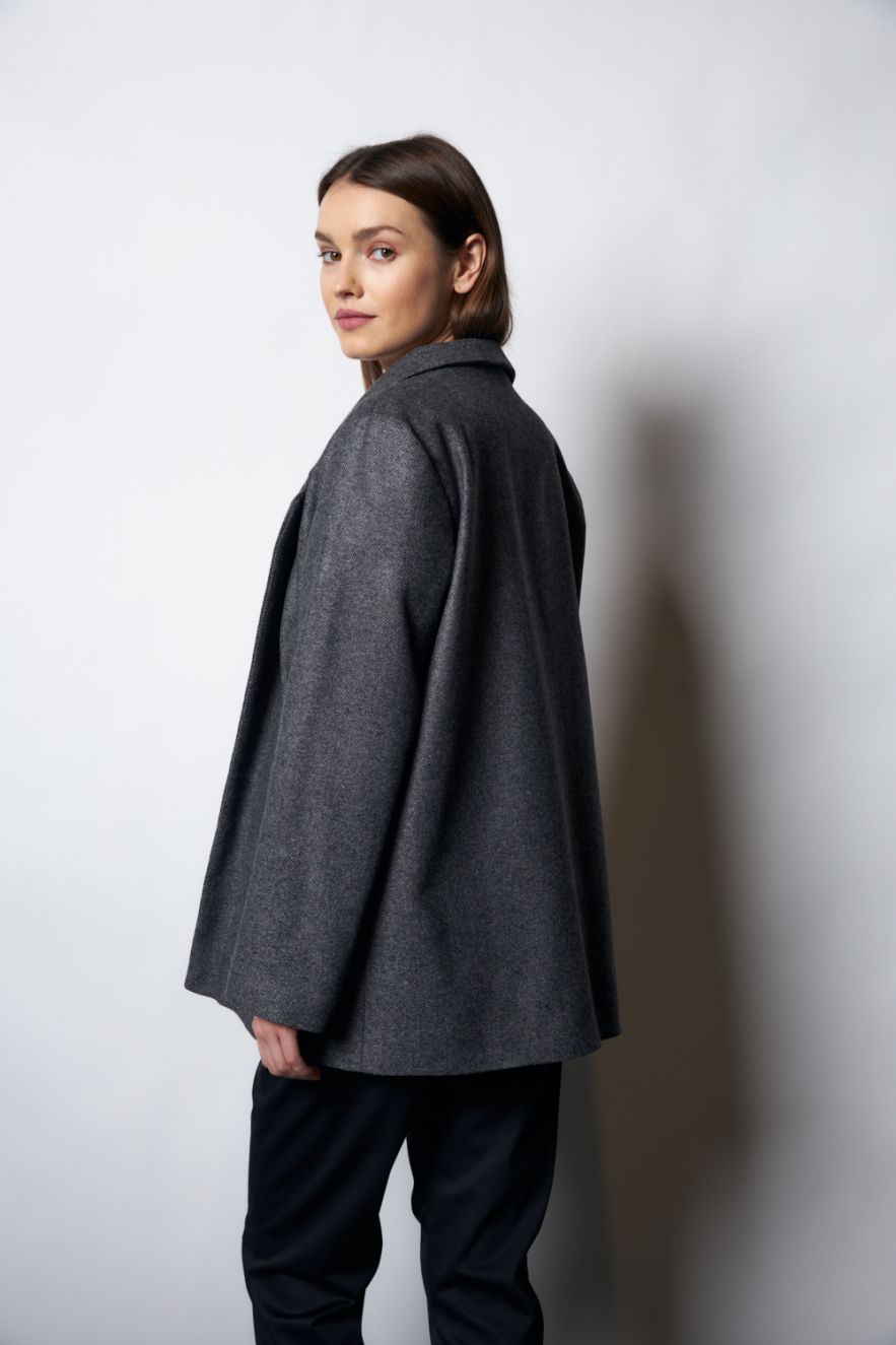 Wełniana Marynarka szaro-czarny sól i pieprz LOOSE and ELEGANCE 100% Wool