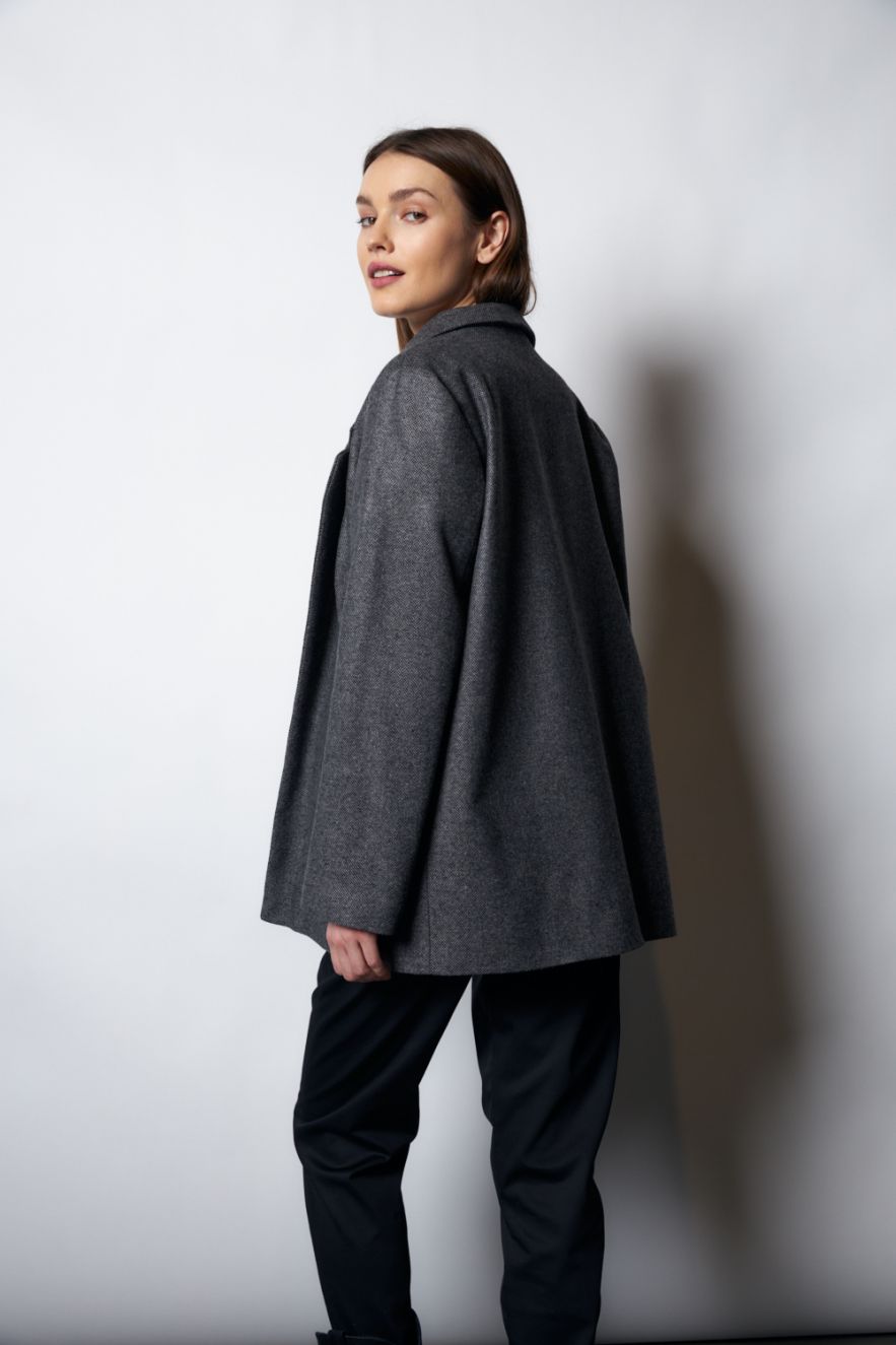 Wełniana Marynarka szaro-czarny sól i pieprz LOOSE and ELEGANCE 100% Wool