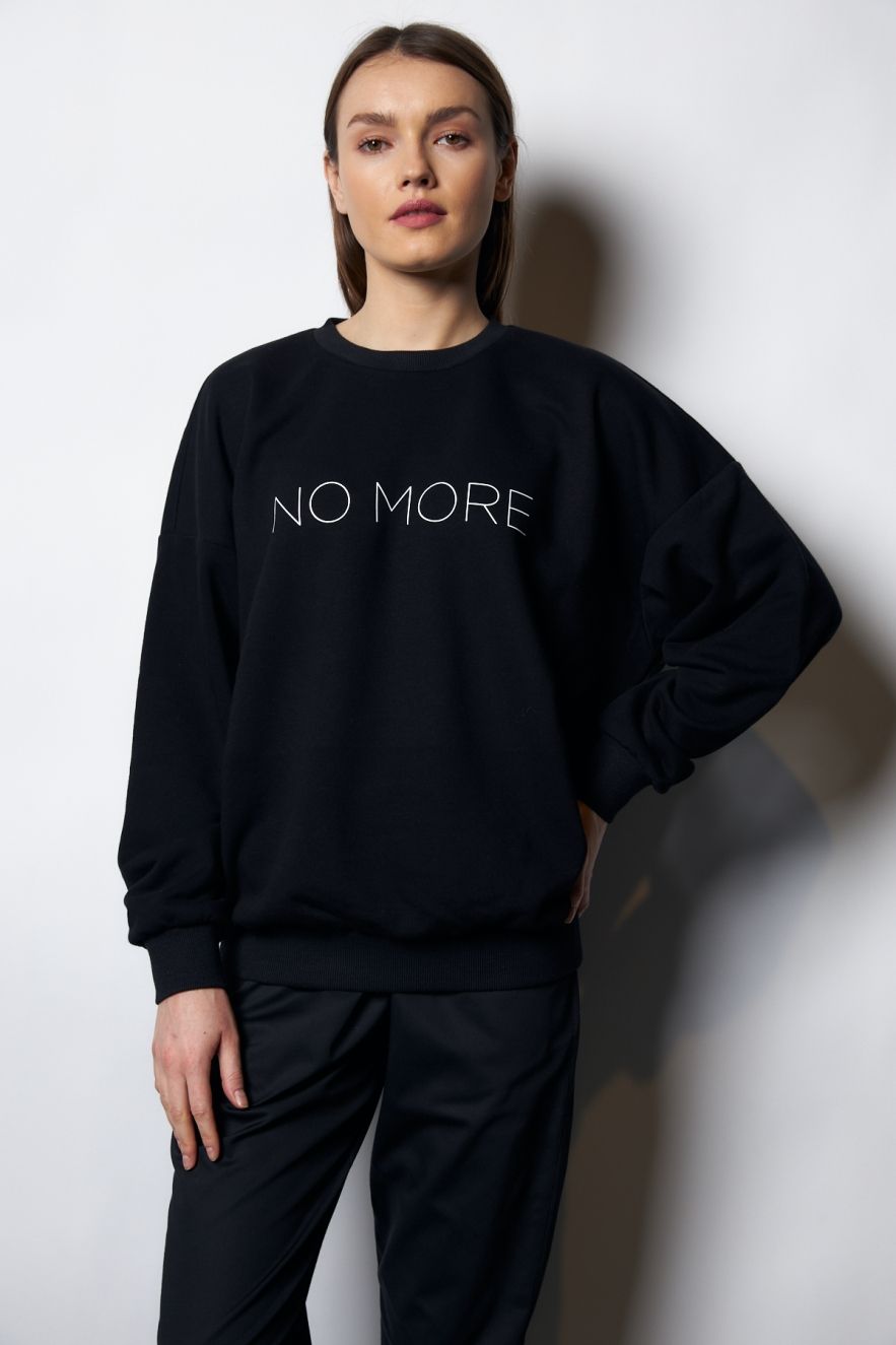 Damska Czarna 100% Bawełny Bluza OVERSIZE z napisem NO MORE