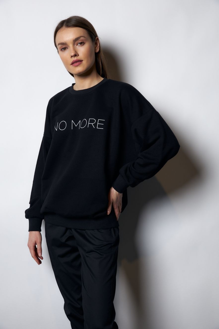 Damska Czarna 100% Bawełny Bluza OVERSIZE z napisem NO MORE