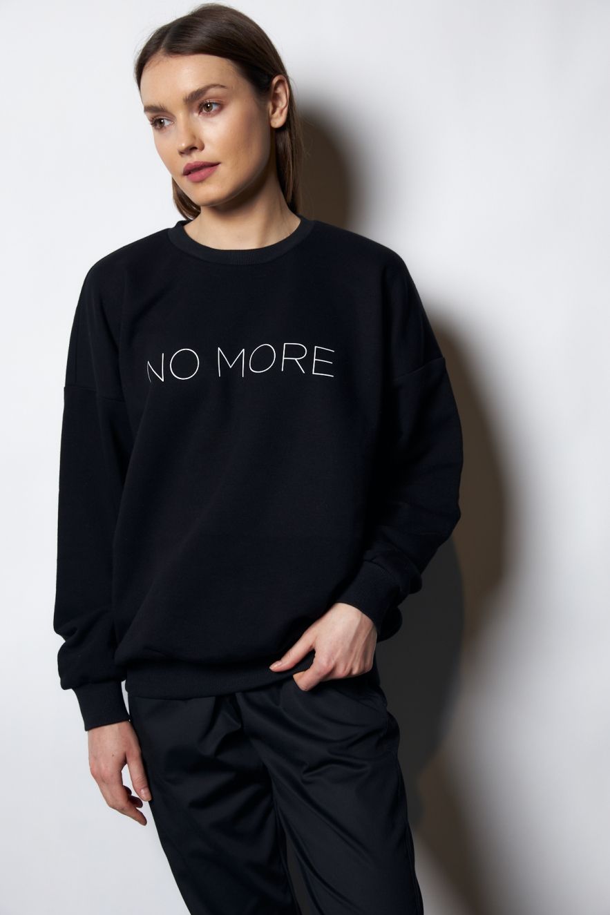 Damska Czarna 100% Bawełny Bluza OVERSIZE z napisem NO MORE