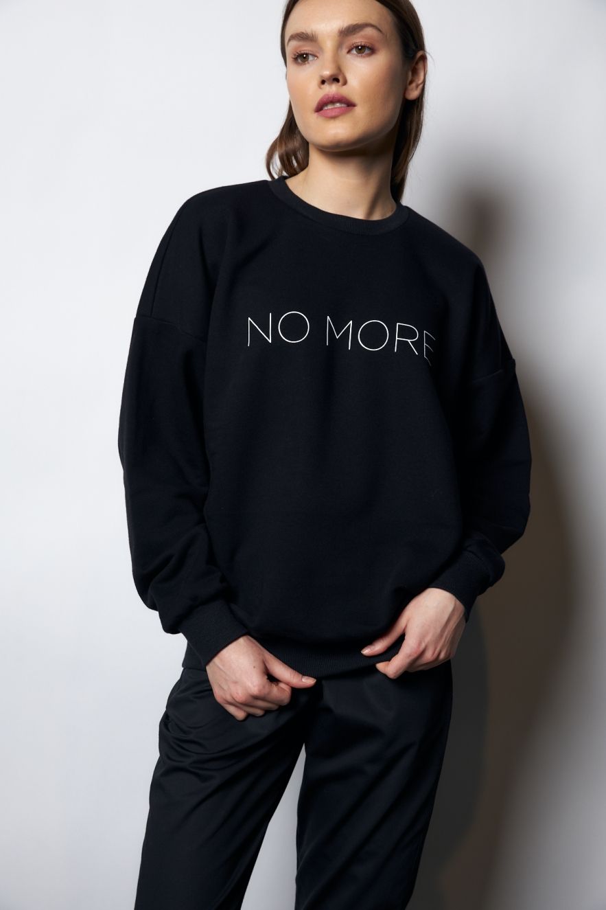 Damska Czarna 100% Bawełny Bluza OVERSIZE z napisem NO MORE