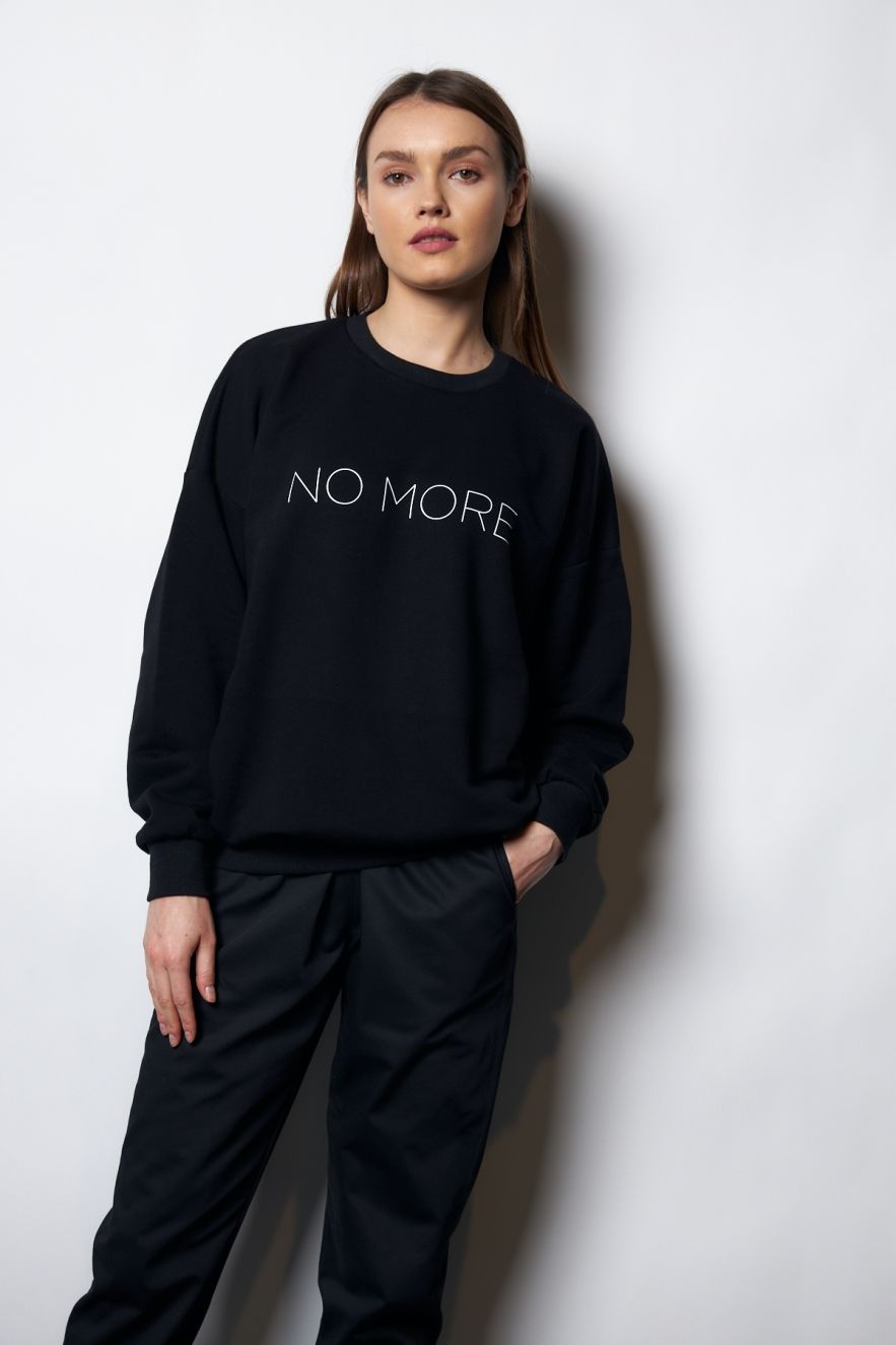 Damska Czarna 100% Bawełny Bluza OVERSIZE z napisem NO MORE