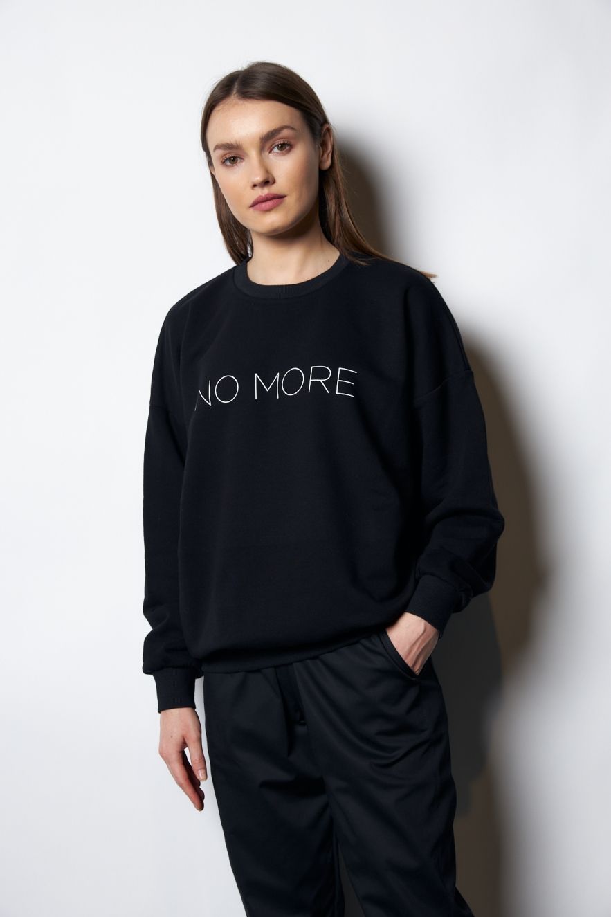 Damska Czarna 100% Bawełny Bluza OVERSIZE z napisem NO MORE