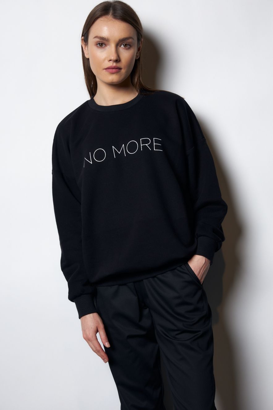Damska Czarna 100% Bawełny Bluza OVERSIZE z napisem NO MORE