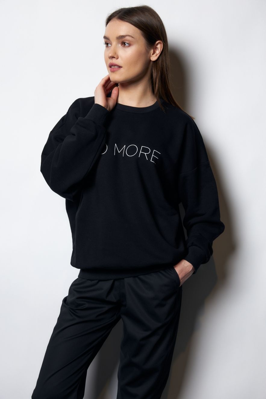 Damska Czarna 100% Bawełny Bluza OVERSIZE z napisem NO MORE
