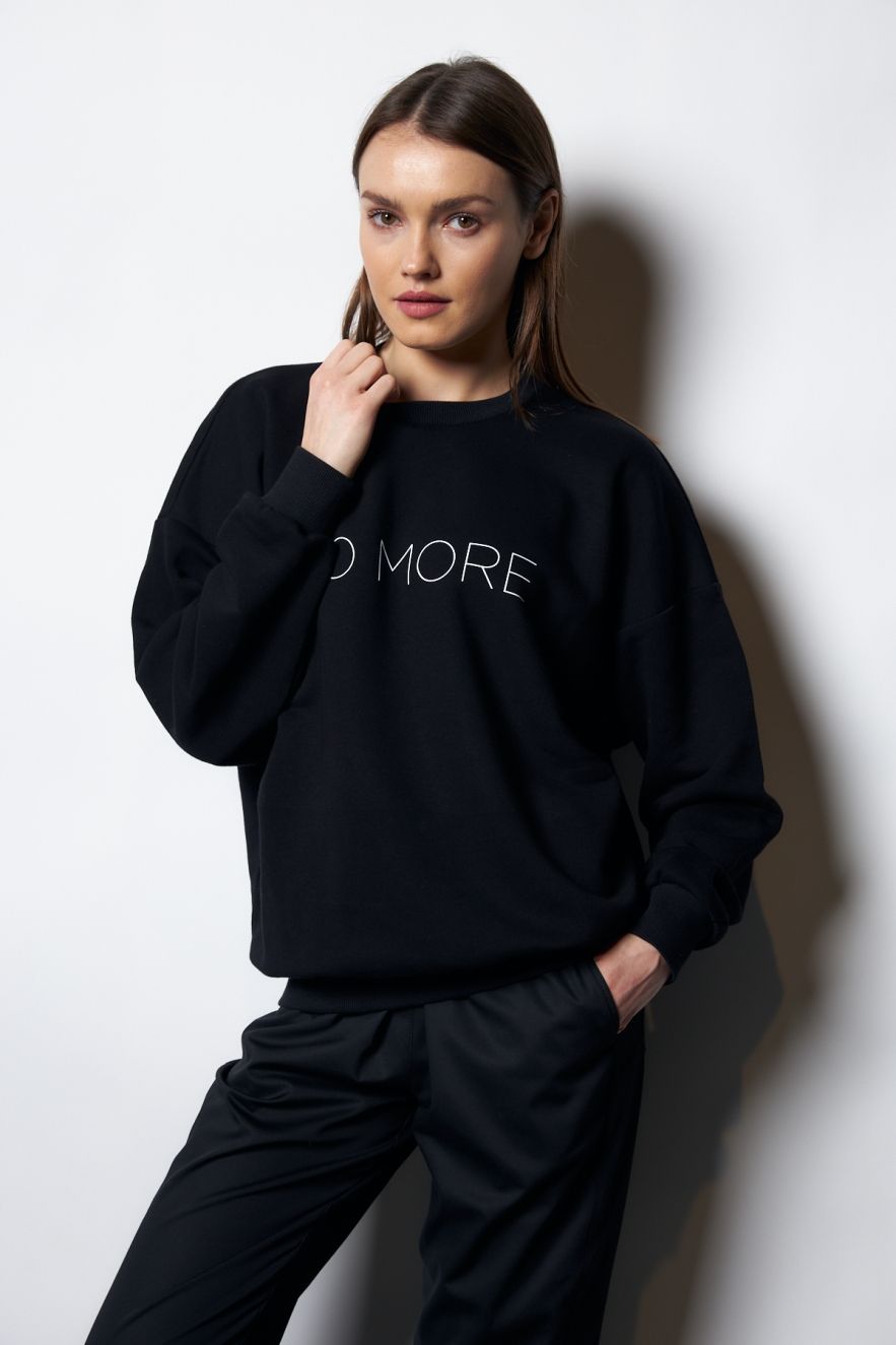Damska Czarna 100% Bawełny Bluza OVERSIZE z napisem NO MORE