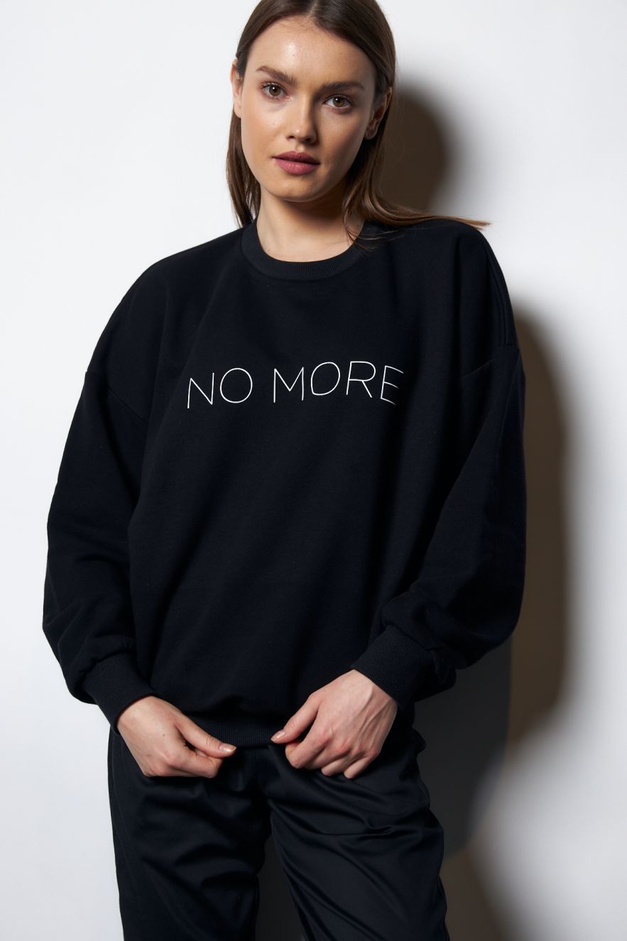 Damska Czarna 100% Bawełny Bluza OVERSIZE z napisem NO MORE