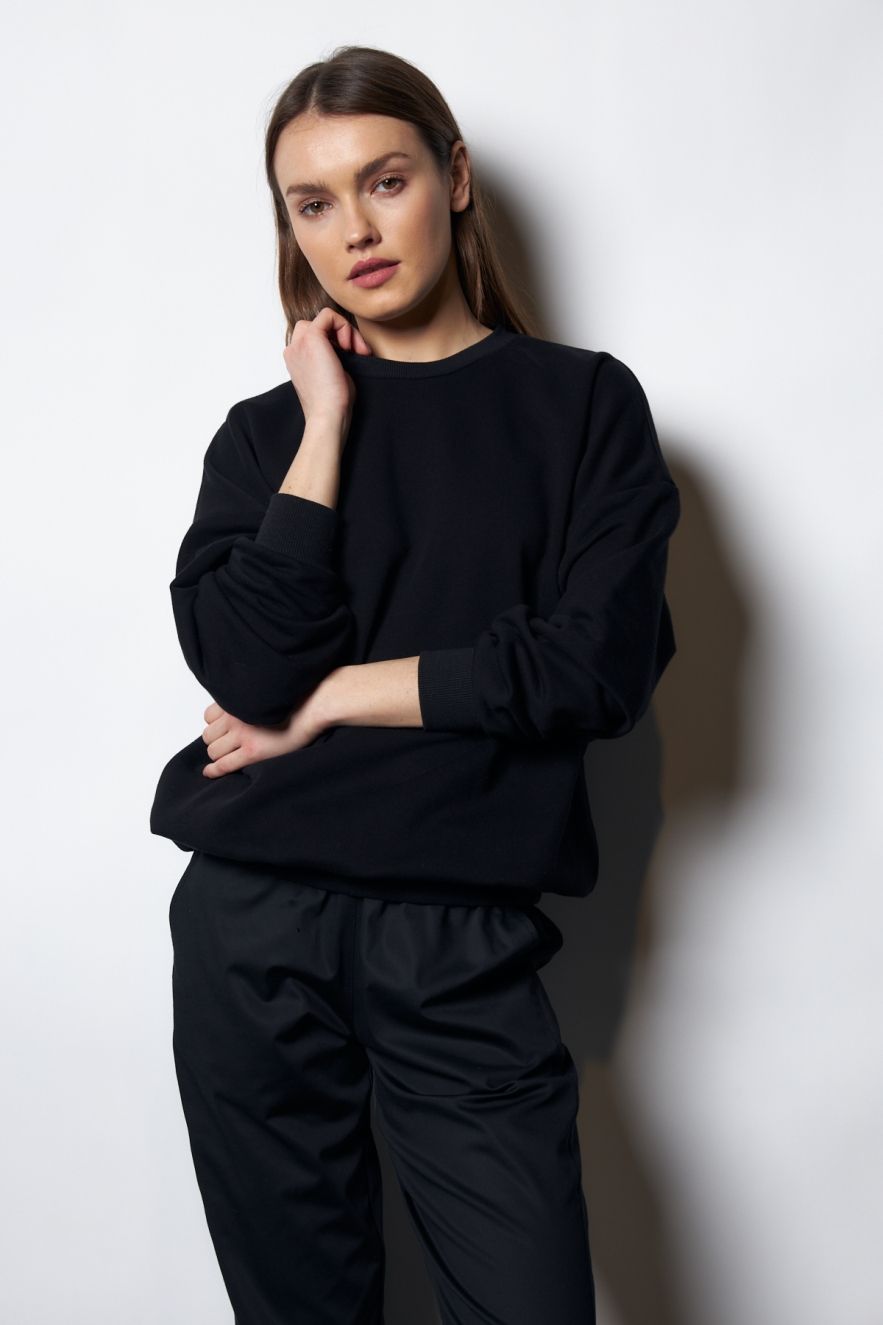Damska CZARNA Bawełniana Bluza OVERSIZE gładka